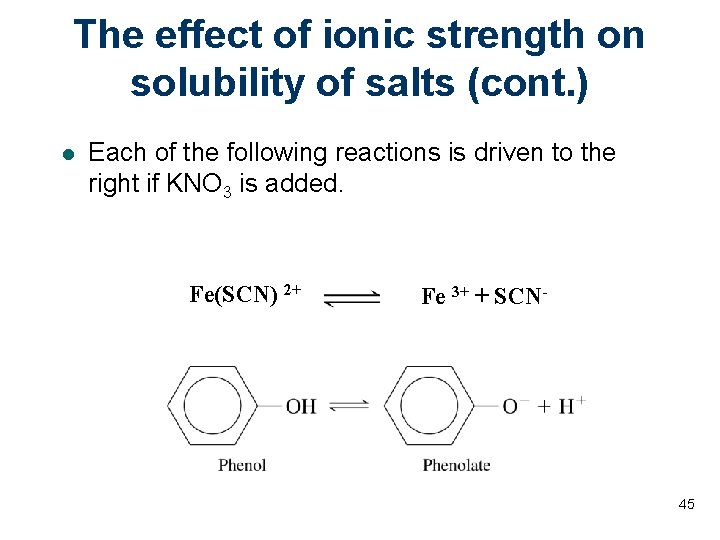 The effect of ionic strength on solubility of salts (cont. ) l Each of