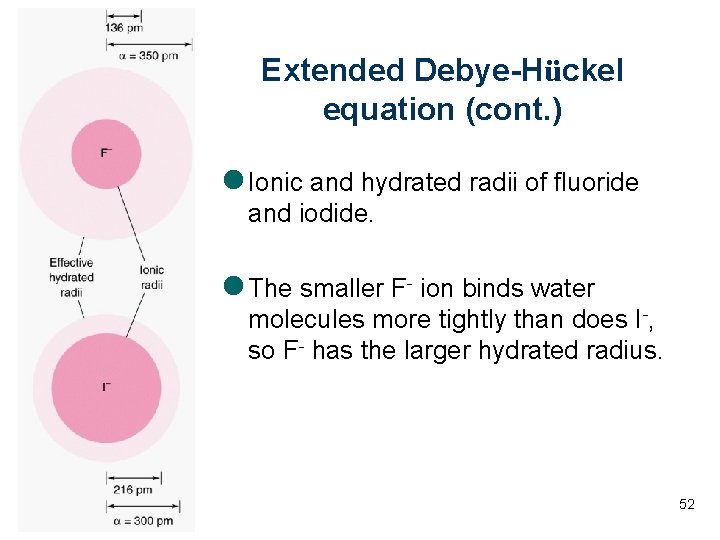 Extended Debye-Hückel equation (cont. ) l Ionic and hydrated radii of fluoride and iodide.