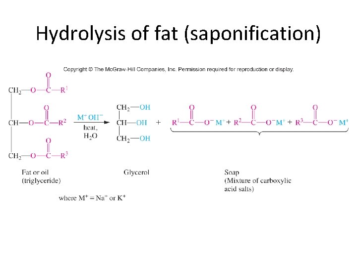 Hydrolysis of fat (saponification) 