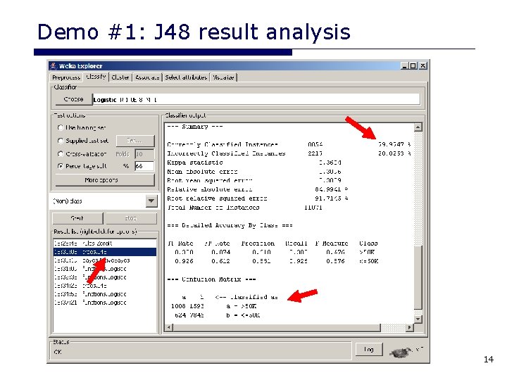 Demo #1: J 48 result analysis 14 Demo #1: J 48 result analysis 14