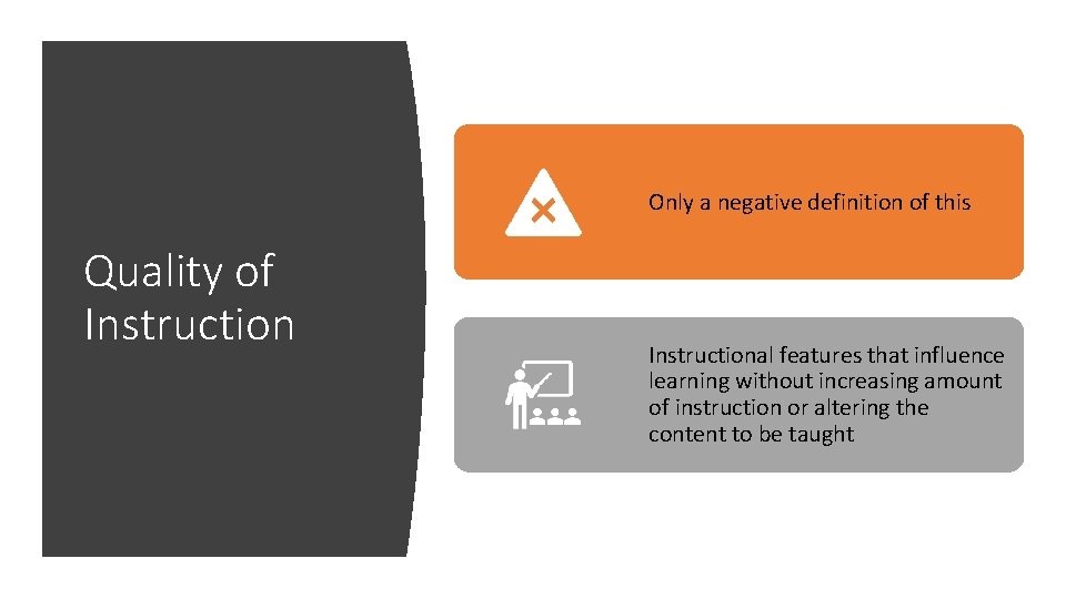 Only a negative definition of this Quality of Instructional features that influence learning without
