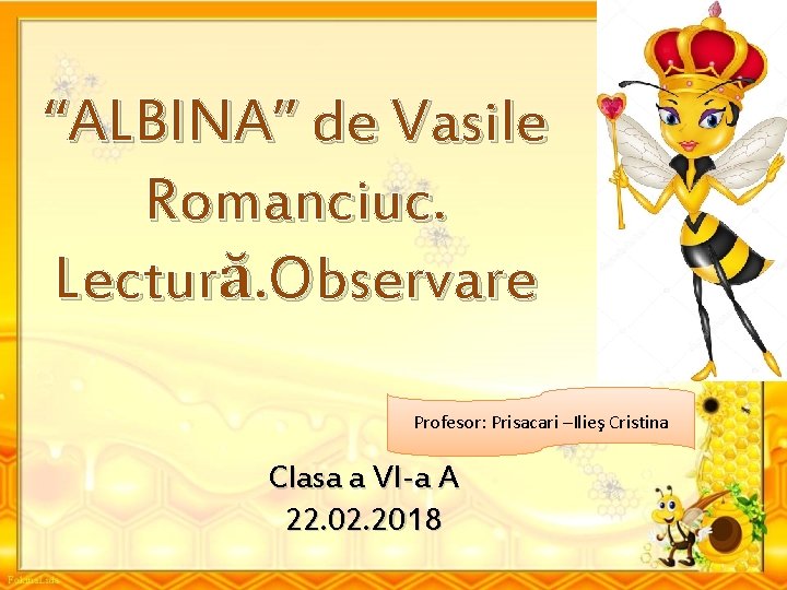 “ALBINA” de Vasile Romanciuc. Lectură. Observare Profesor: Prisacari –Ilieş Cristina Clasa a VI-a A