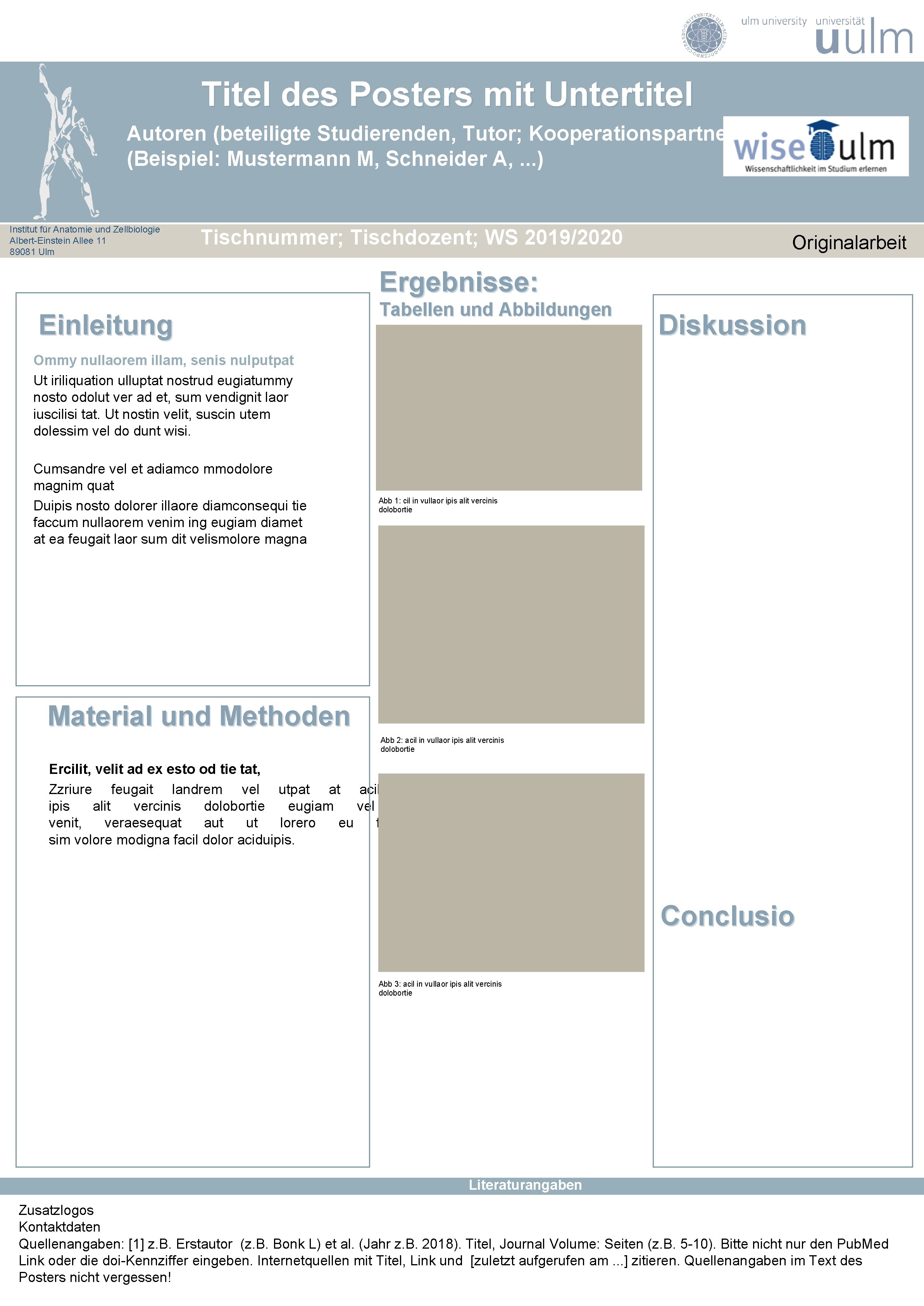 Titel des Posters mit Untertitel Autoren (beteiligte Studierenden, Tutor; Kooperationspartner (Beispiel: Mustermann M, Schneider