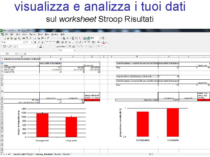 visualizza e analizza i tuoi dati sul worksheet Stroop Risultati 1. vai su DATI