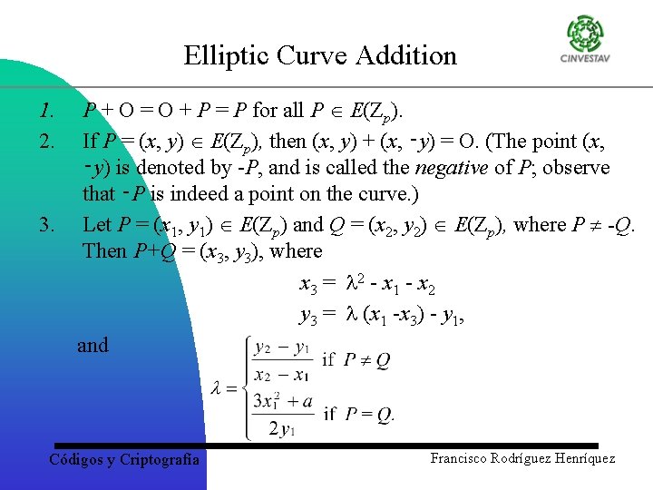 Elliptic Curve Addition P + O = O + P = P for all