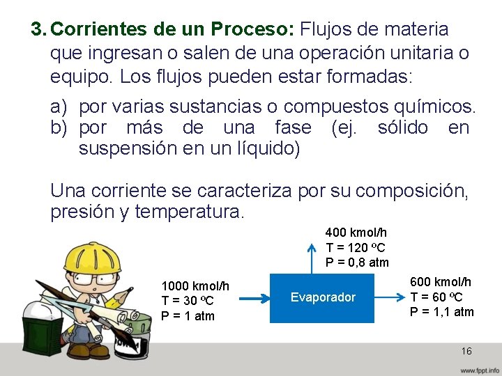 3. Corrientes de un Proceso: Flujos de materia que ingresan o salen de una