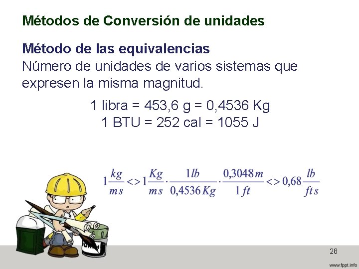 Métodos de Conversión de unidades Método de las equivalencias Número de unidades de varios