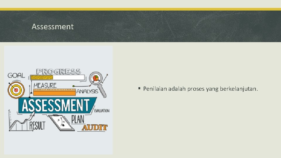 Assessment § Penilaian adalah proses yang berkelanjutan. Assessment § Penilaian adalah proses yang berkelanjutan.