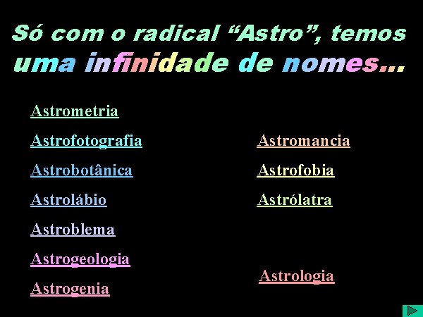 Só com o radical “Astro”, temos A partir do prefixode “ASTRO”. . . uma