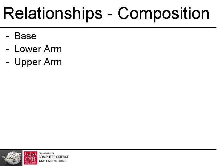 Relationships - Composition - Base - Lower Arm - Upper Arm 103 Relationships - Composition - Base - Lower Arm - Upper Arm 103