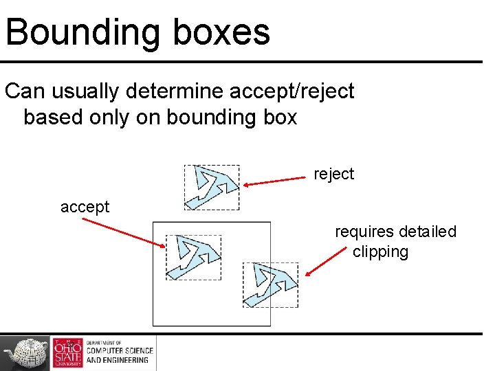 Bounding boxes Can usually determine accept/reject based only on bounding box reject accept requires Bounding boxes Can usually determine accept/reject based only on bounding box reject accept requires