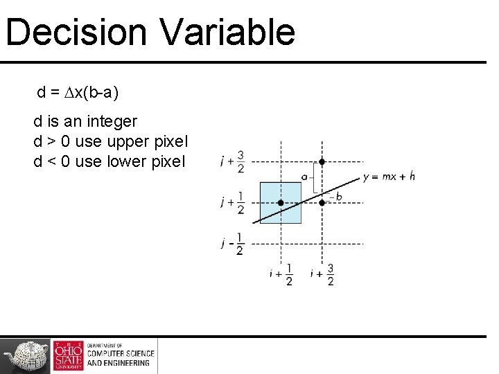 Decision Variable d = x(b-a) d is an integer d > 0 use upper Decision Variable d = x(b-a) d is an integer d > 0 use upper