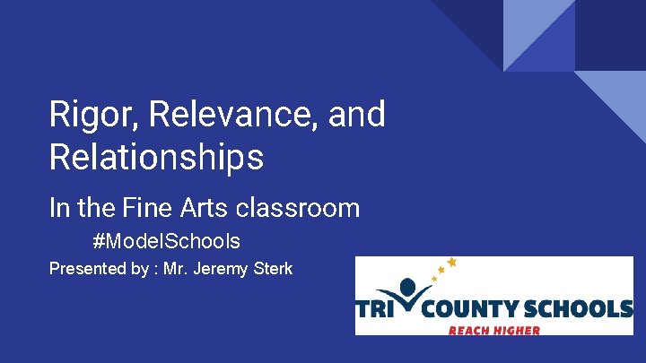 Rigor, Relevance, and Relationships In the Fine Arts classroom #Model. Schools Presented by :