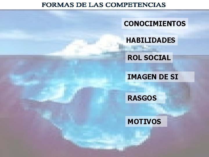 CONOCIMIENTOS HABILIDADES ROL SOCIAL IMAGEN DE SI RASGOS MOTIVOS 