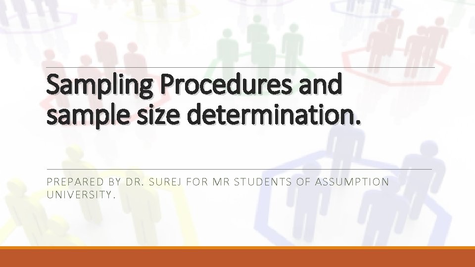 Sampling Procedures and sample size determination. PREPARED BY DR. SUREJ FOR MR STUDENTS OF