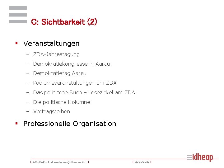 C: Sichtbarkeit (2) § Veranstaltungen – ZDA-Jahrestagung – Demokratiekongresse in Aarau – Demokratietag Aarau