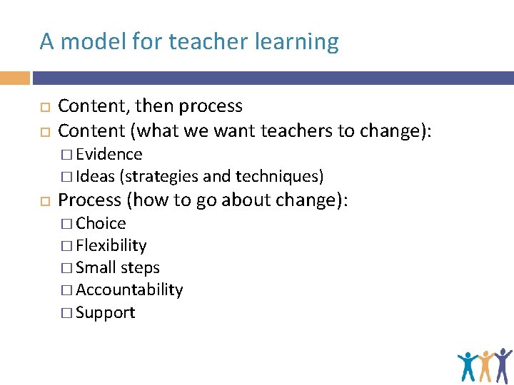 A model for teacher learning Content, then process Content (what we want teachers to