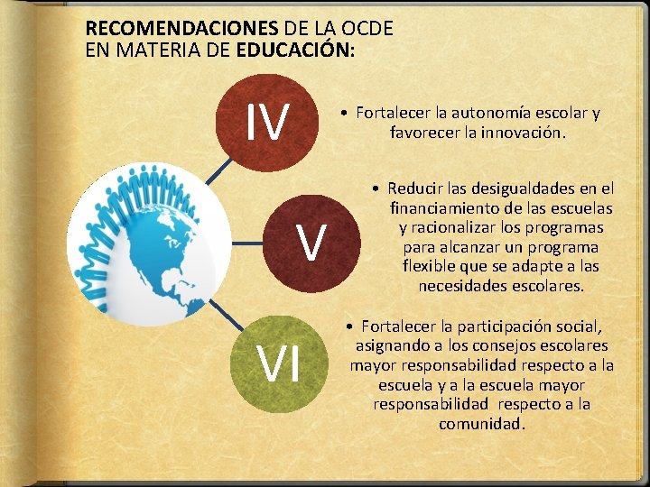 RECOMENDACIONES DE LA OCDE EN MATERIA DE EDUCACIÓN: IV • Fortalecer la autonomía escolar