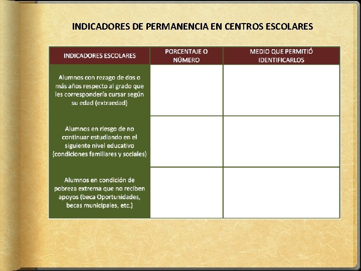 INDICADORES DE PERMANENCIA EN CENTROS ESCOLARES 