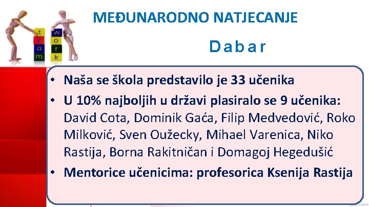 MEĐUNARODNO NATJECANJE Dabar • Naša se škola predstavilo je 33 učenika • U 10%