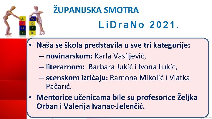 ŽUPANIJSKA SMOTRA Li. Dra. No 2021. • Naša se škola predstavila u sve tri