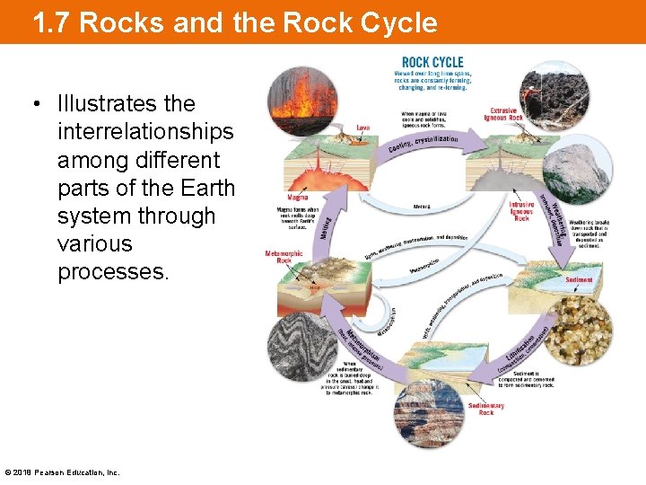 1. 7 Rocks and the Rock Cycle • Illustrates the interrelationships among different parts