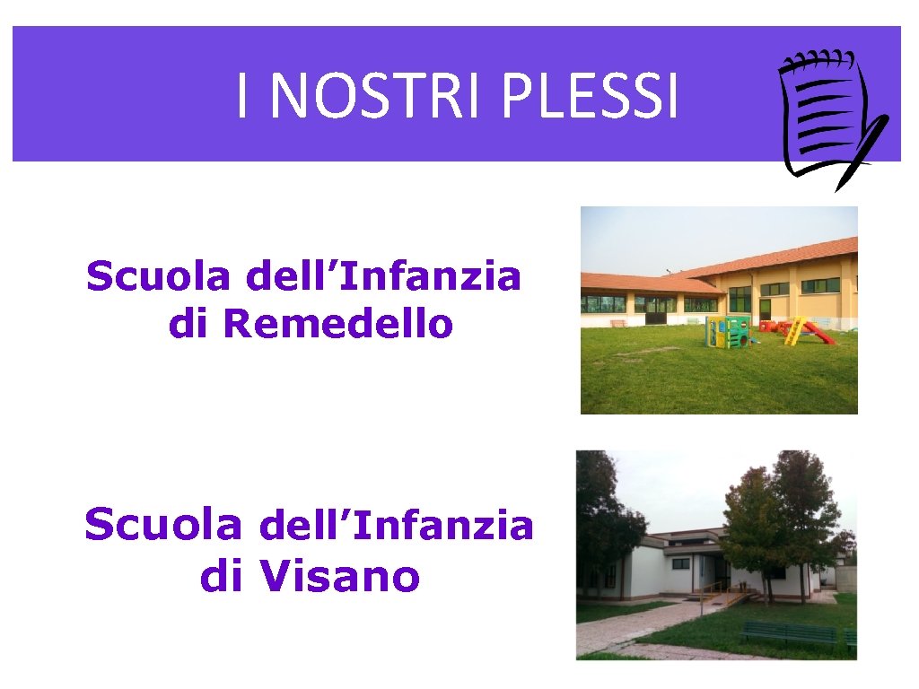 I NOSTRI PLESSI Scuola dell’Infanzia di Remedello Scuola dell’Infanzia di Visano 