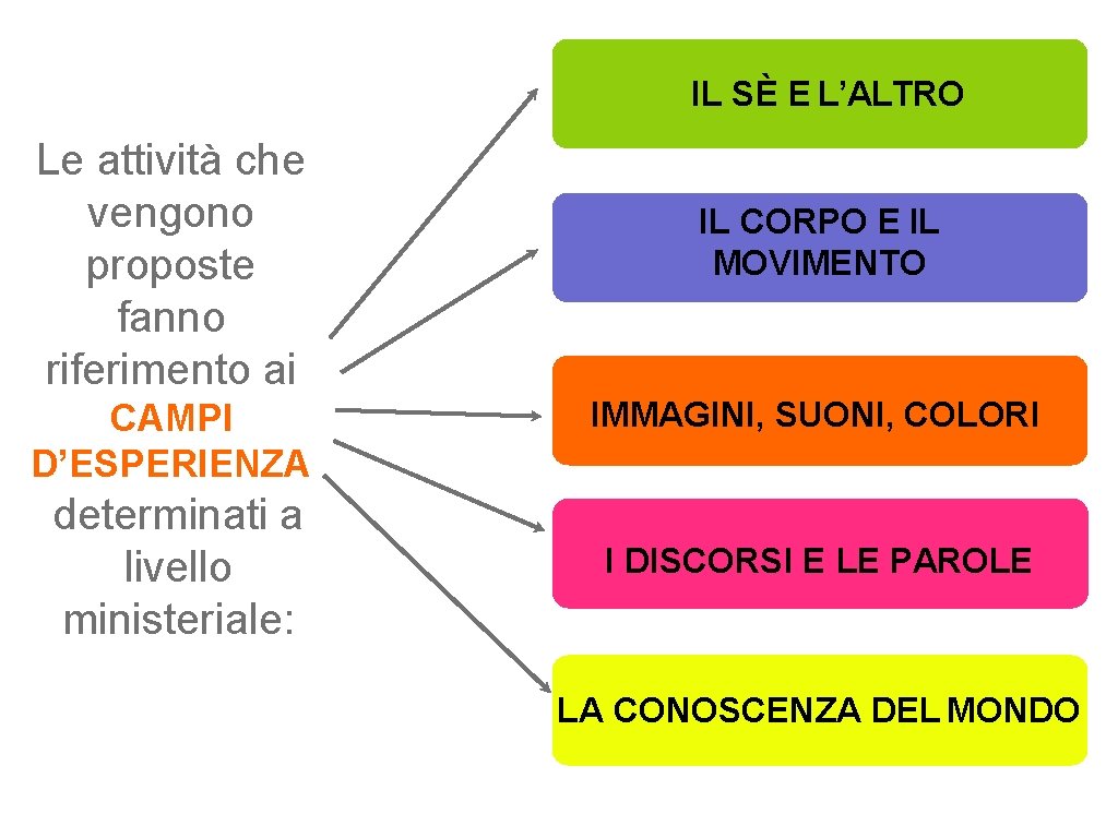 IL SÈ E L’ALTRO Le attività che vengono proposte fanno riferimento ai CAMPI D’ESPERIENZA