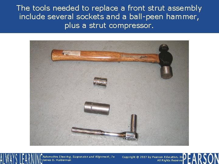 The tools needed to replace a front strut assembly include several sockets and a