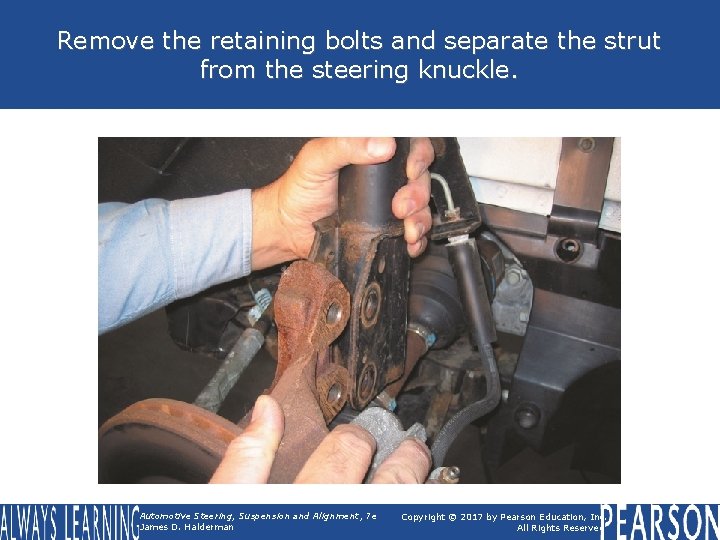 Remove the retaining bolts and separate the strut from the steering knuckle. Automotive Steering,