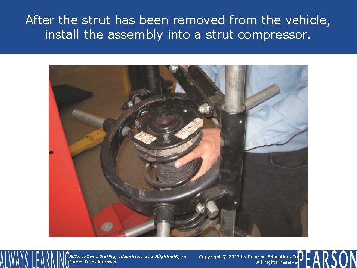 After the strut has been removed from the vehicle, install the assembly into a