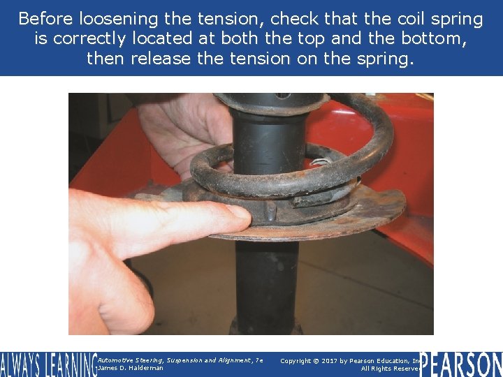 Before loosening the tension, check that the coil spring is correctly located at both