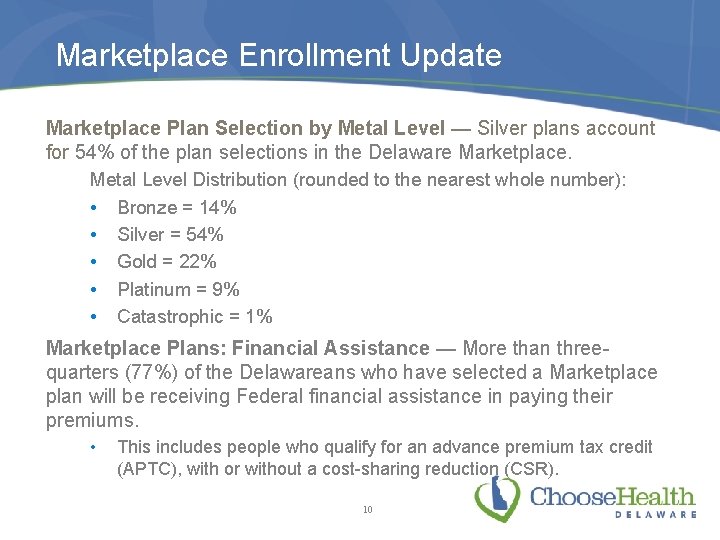 Marketplace Enrollment Update Marketplace Plan Selection by Metal Level — Silver plans account for