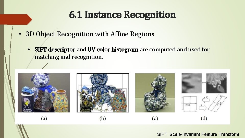 6. 1 Instance Recognition • 3 D Object Recognition with Affine Regions • SIFT