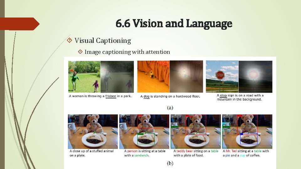 6. 6 Vision and Language Visual Captioning Image captioning with attention 