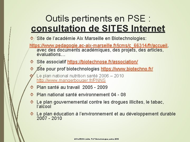 Outils pertinents en PSE : consultation de SITES Internet Site de l’académie Aix Marseille