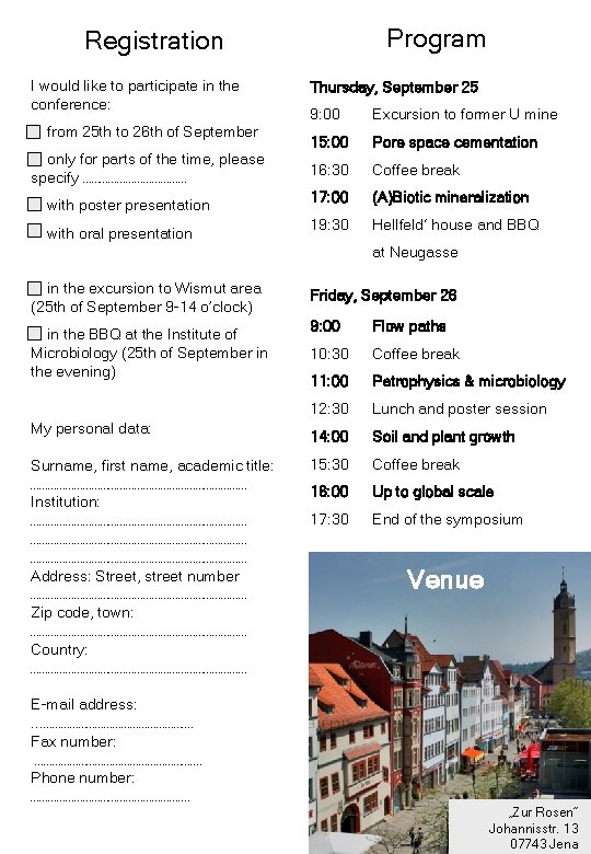 Program Registration I would like to participate in the conference: from 25 th to Program Registration I would like to participate in the conference: from 25 th to