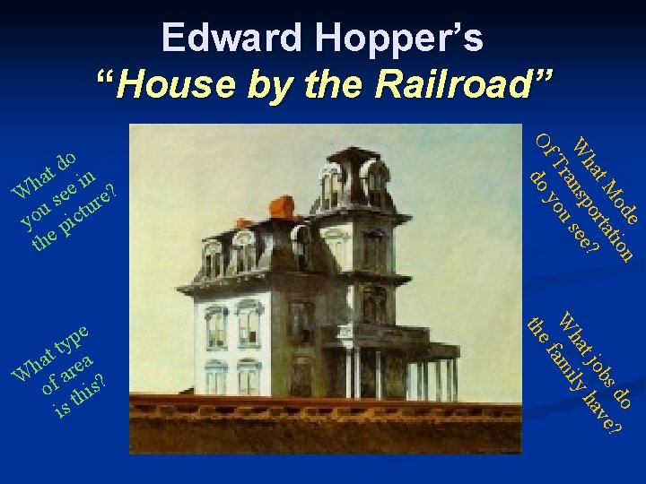 Edward Hopper’s “House by the Railroad” do t ha e in ? W se