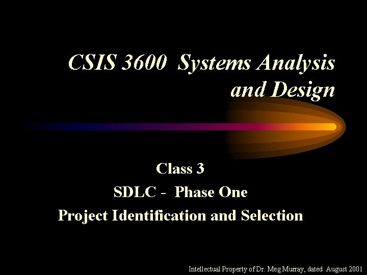 CSIS 3600 Systems Analysis and Design Class 3 SDLC - Phase One Project Identification