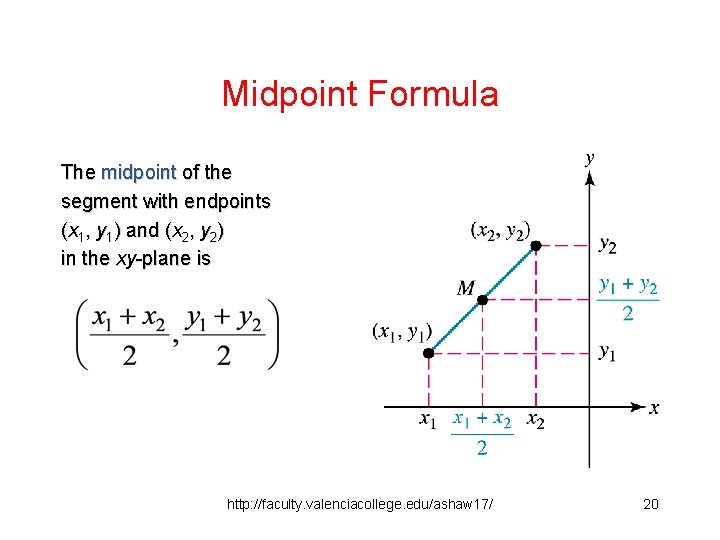 Midpoint Formula The midpoint of the segment with endpoints (x 1, y 1) and