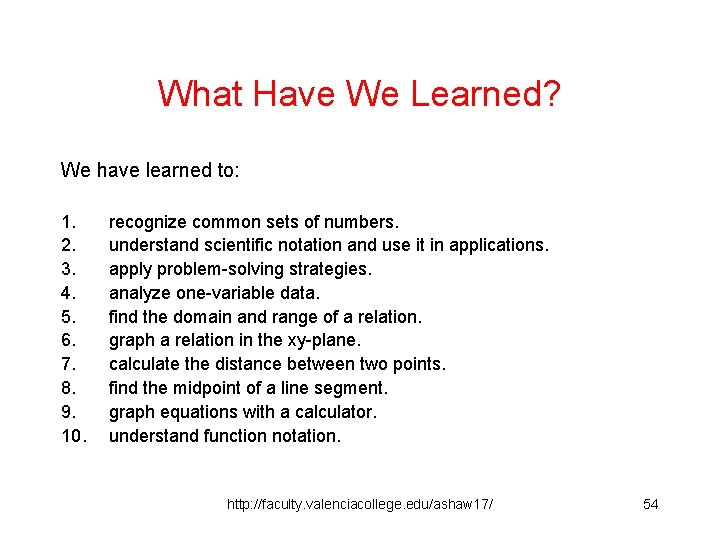 What Have We Learned? We have learned to: 1. 2. 3. 4. 5. 6.