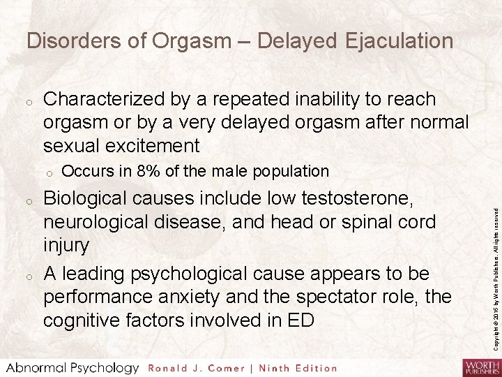 Disorders of Orgasm – Delayed Ejaculation Characterized by a repeated inability to reach orgasm