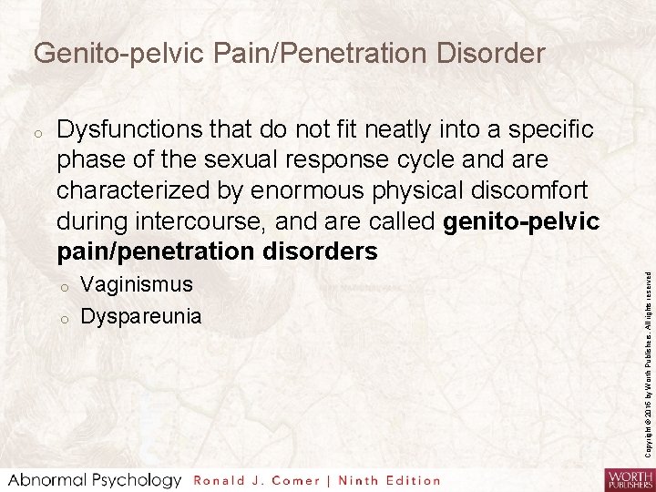 Genito-pelvic Pain/Penetration Disorder Dysfunctions that do not fit neatly into a specific phase of