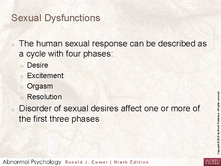 Sexual Dysfunctions The human sexual response can be described as a cycle with four