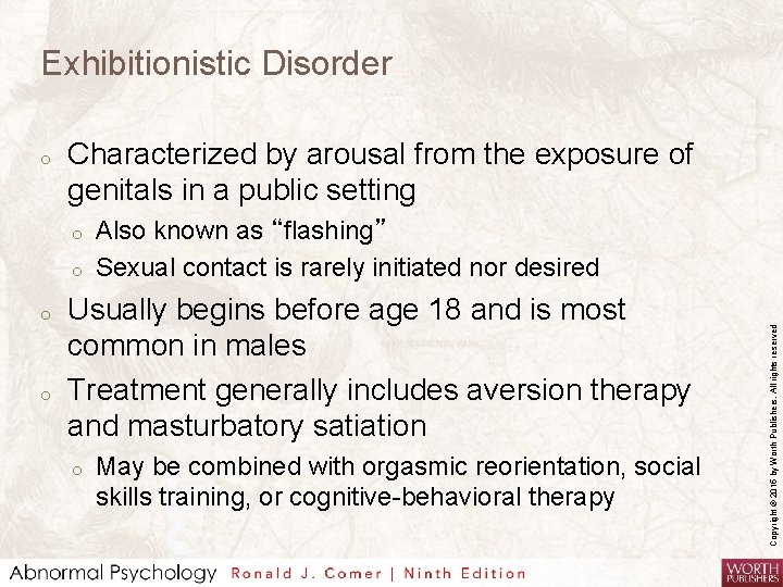 Exhibitionistic Disorder Characterized by arousal from the exposure of genitals in a public setting