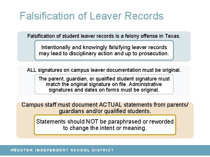 Falsification of Leaver Records Falsification of student leaver records is a felony offense in