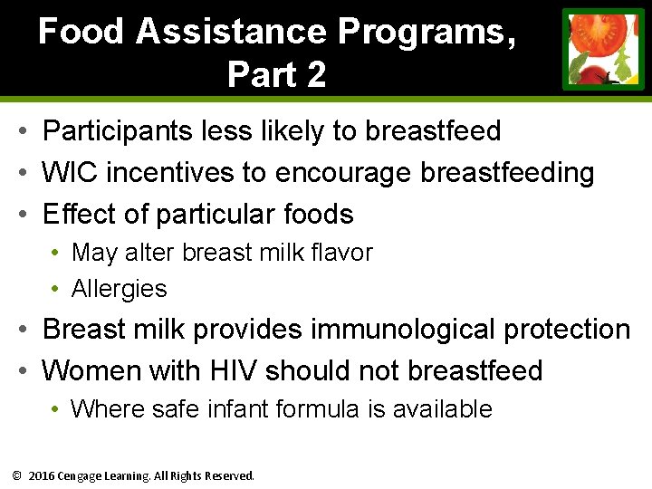 Food Assistance Programs, Part 2 • Participants less likely to breastfeed • WIC incentives Food Assistance Programs, Part 2 • Participants less likely to breastfeed • WIC incentives