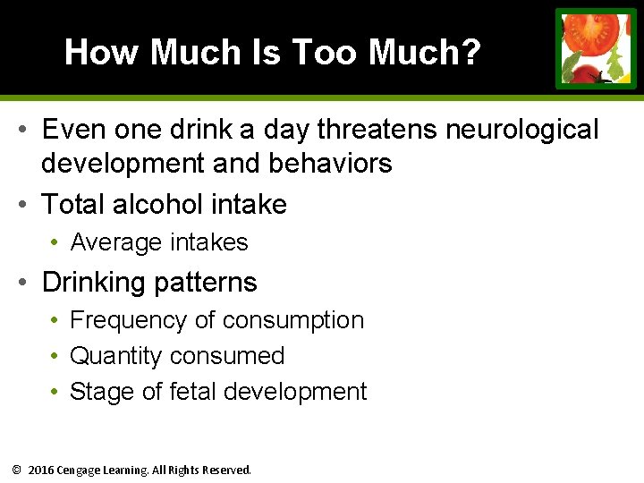 How Much Is Too Much? • Even one drink a day threatens neurological development How Much Is Too Much? • Even one drink a day threatens neurological development