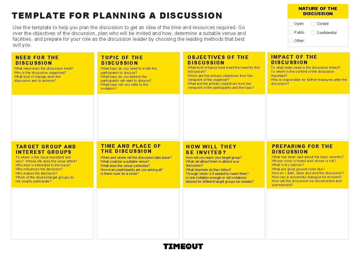 TEMPLATE FOR PLANNING A DISCUSSION Use the template to help you plan the discussion