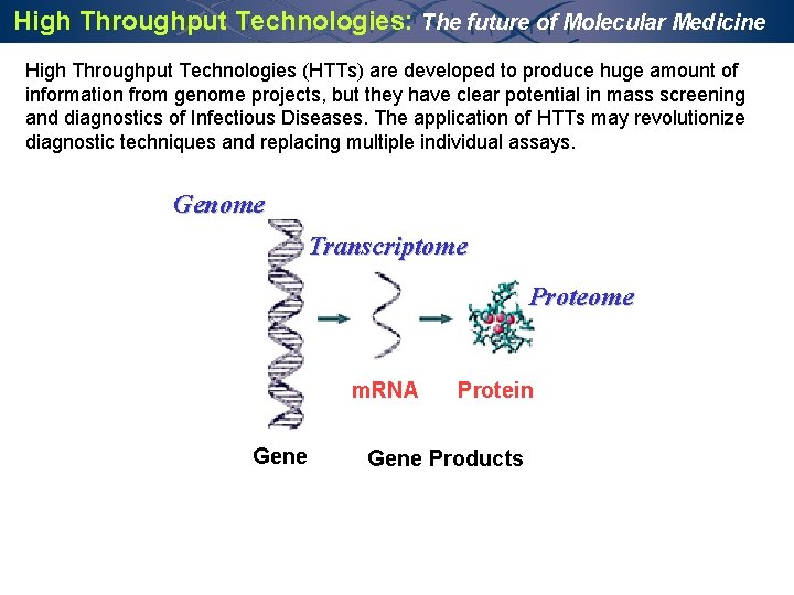 High Throughput Technologies: The future of Molecular Medicine High Throughput Technologies (HTTs) are developed